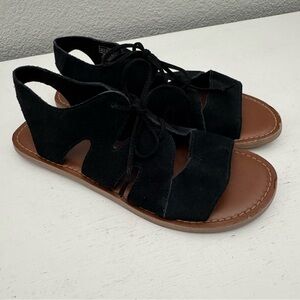 Toms Calipso Black Suede Lace Up Cutout Gladiator Comfort Sandals Size 8.5
